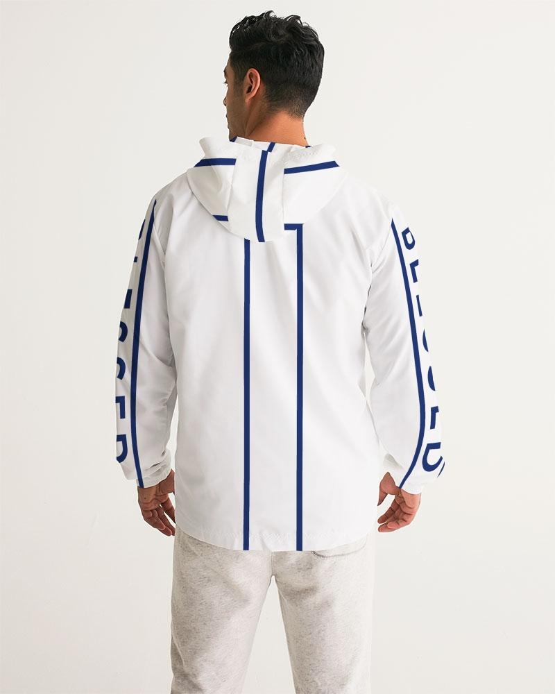 Mens Hooded Windbreaker - Blessed Sleeve Stripe White Water Resistant