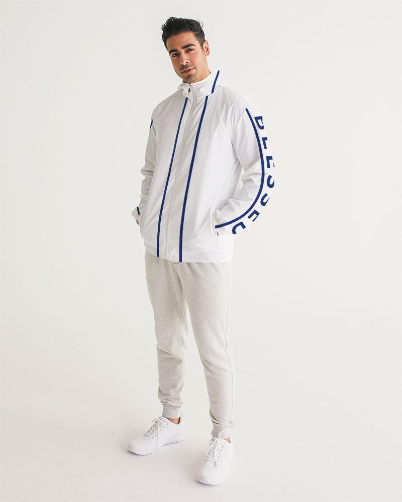 Mens Hooded Windbreaker - Blessed Sleeve Stripe White Water Resistant