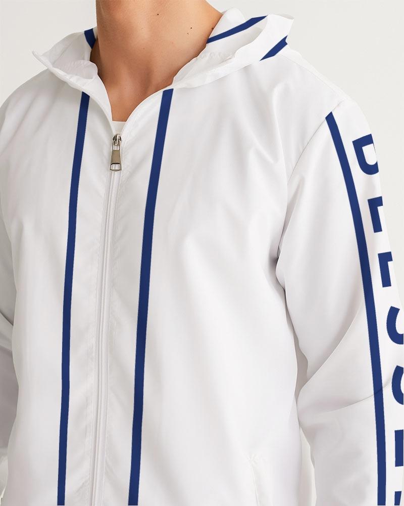 Mens Hooded Windbreaker - Blessed Sleeve Stripe White Water Resistant