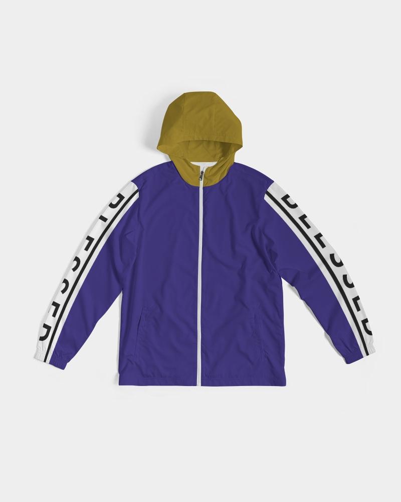 Mens Hooded Windbreaker - Blessed Sleeve Stripe Purple Water Resistant