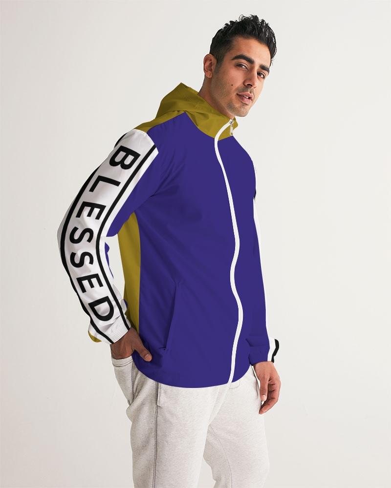 Mens Hooded Windbreaker - Blessed Sleeve Stripe Purple Water Resistant