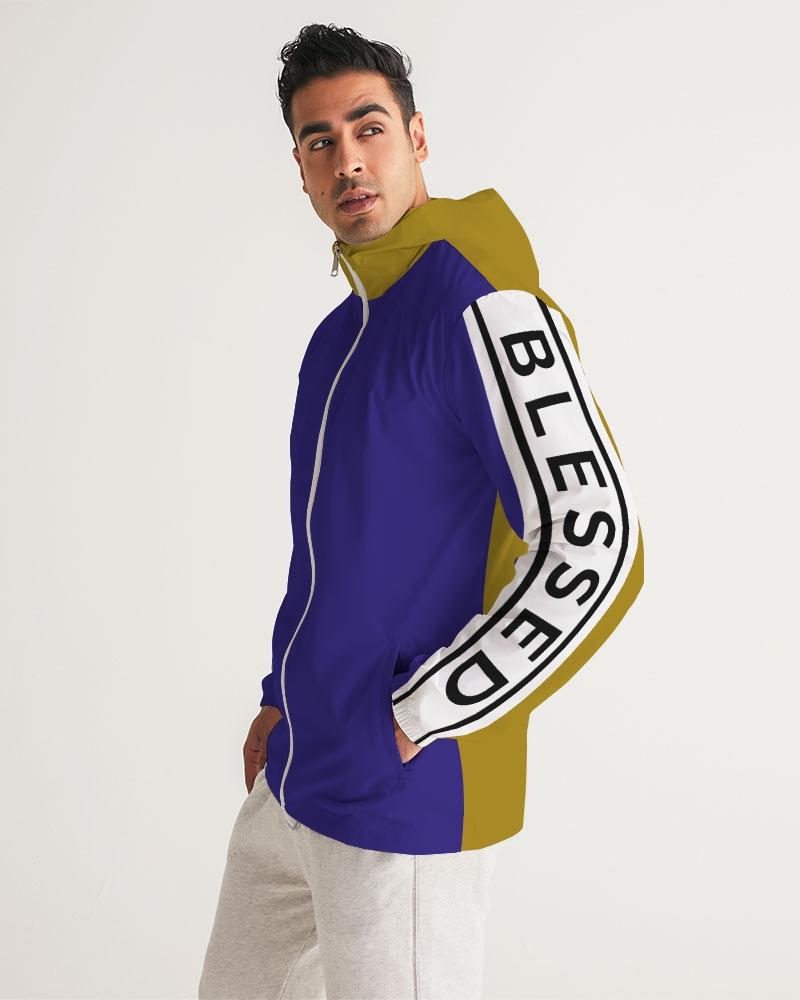 Mens Hooded Windbreaker - Blessed Sleeve Stripe Purple Water Resistant