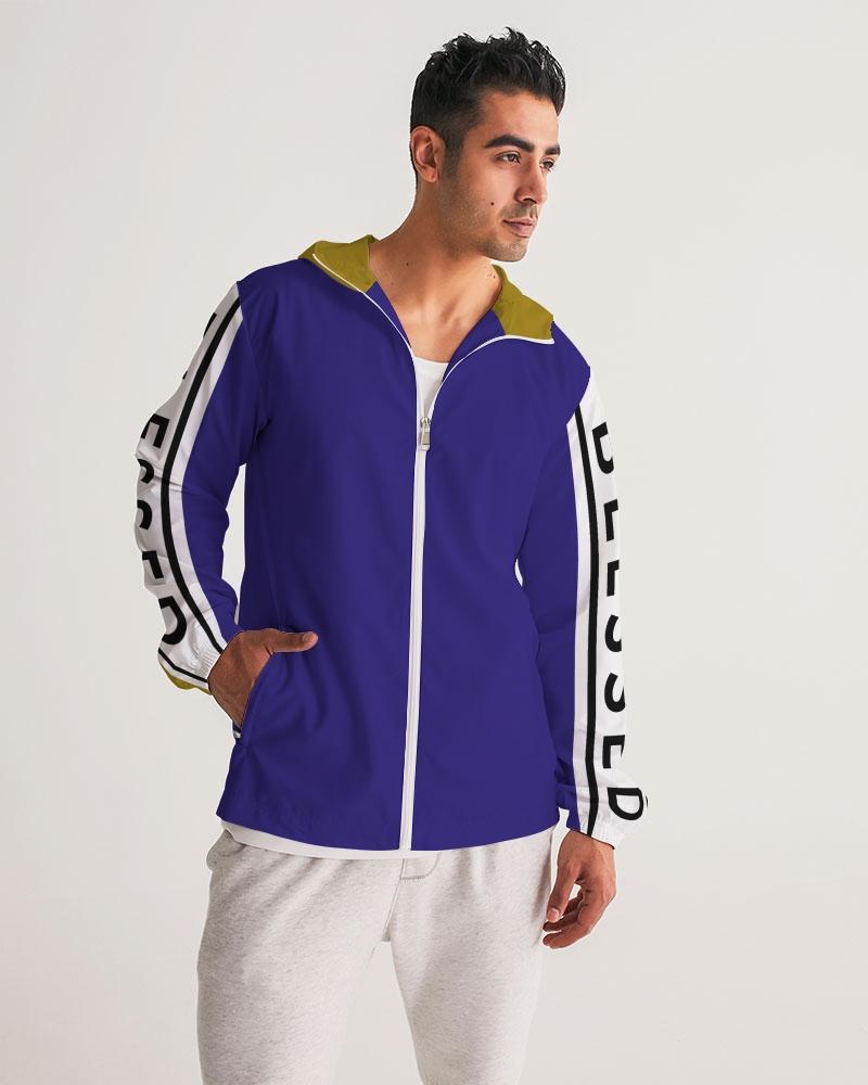 Mens Hooded Windbreaker - Blessed Sleeve Stripe Purple Water Resistant