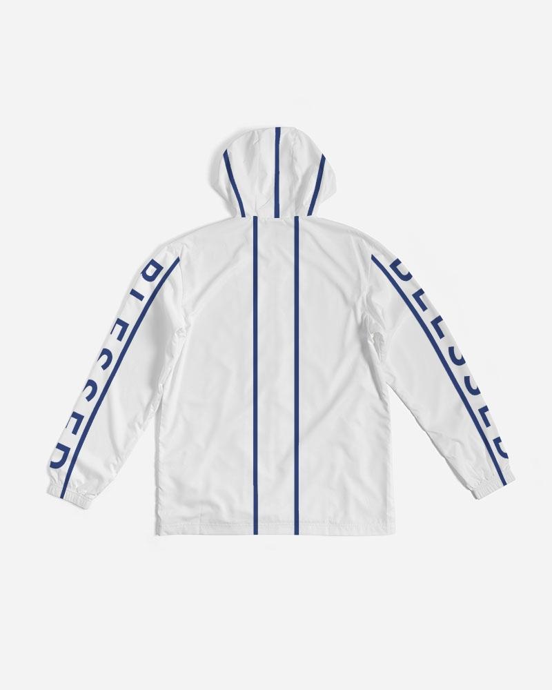 Mens Hooded Windbreaker - Blessed Sleeve Stripe White Water Resistant