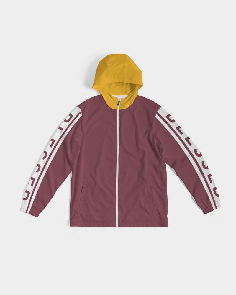 Mens Hooded Windbreaker - Blessed Sleeve Stripe Burgundy Water
