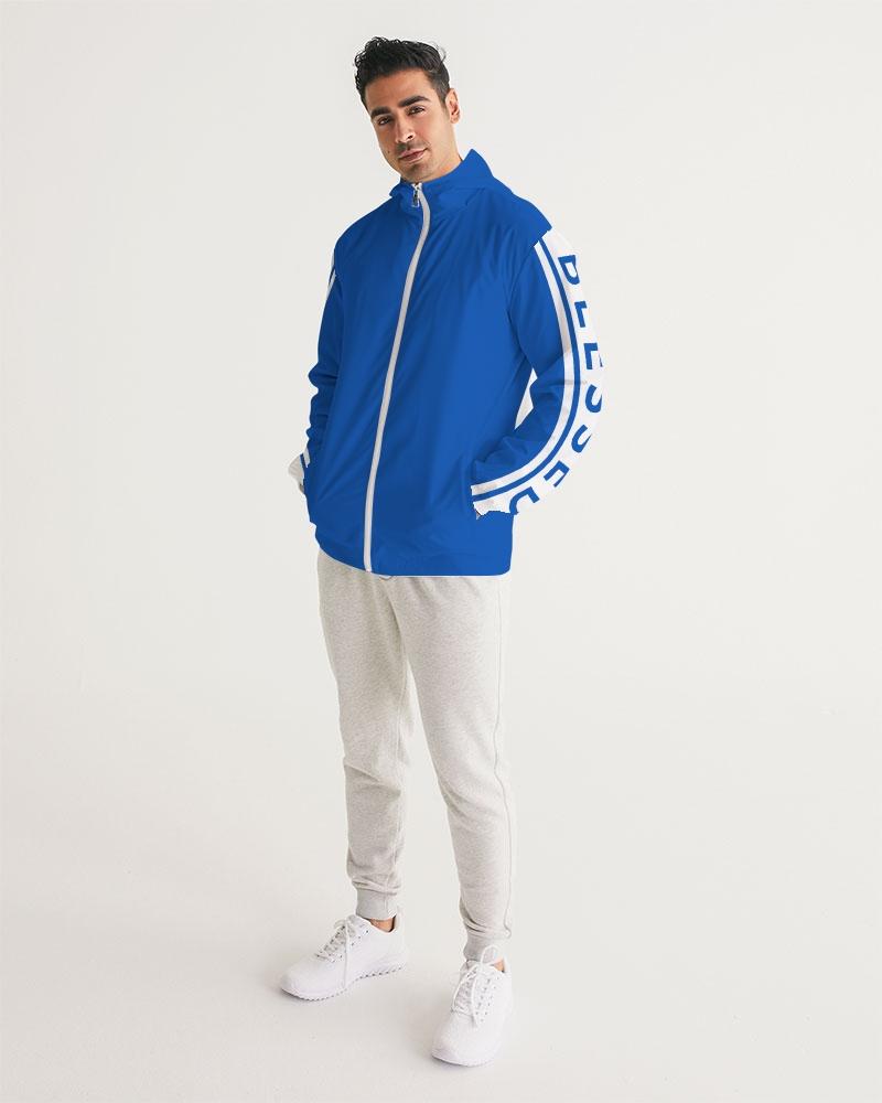 Mens Hooded Windbreaker - Blessed Sleeve Stripe Blue Water Resistant