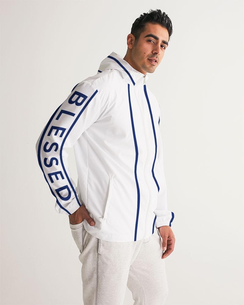 Mens Hooded Windbreaker - Blessed Sleeve Stripe White Water Resistant