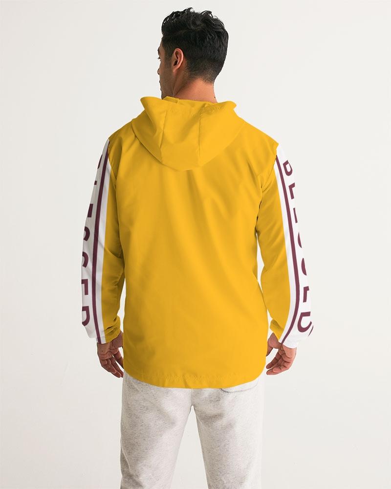 Mens Hooded Windbreaker - Blessed Sleeve Stripe Burgundy Water