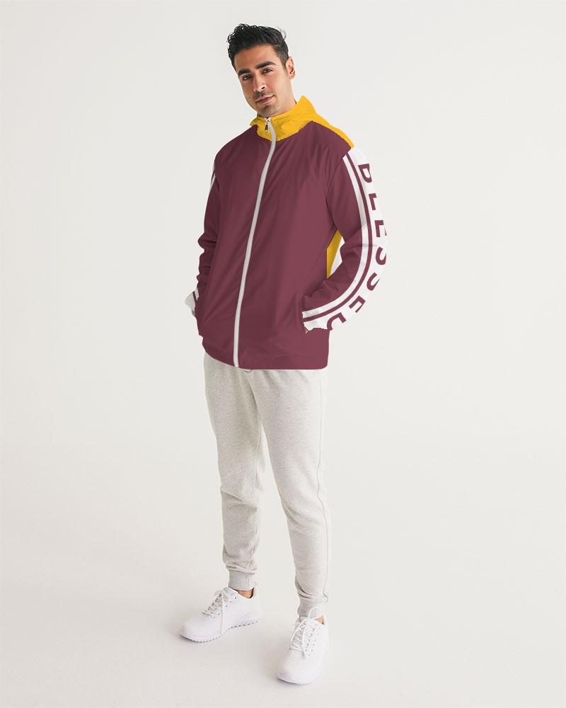 Mens Hooded Windbreaker - Blessed Sleeve Stripe Burgundy Water