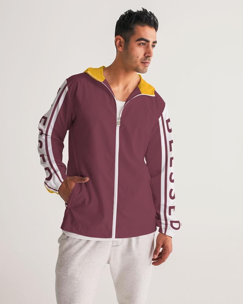 Mens Hooded Windbreaker - Blessed Sleeve Stripe Burgundy Water