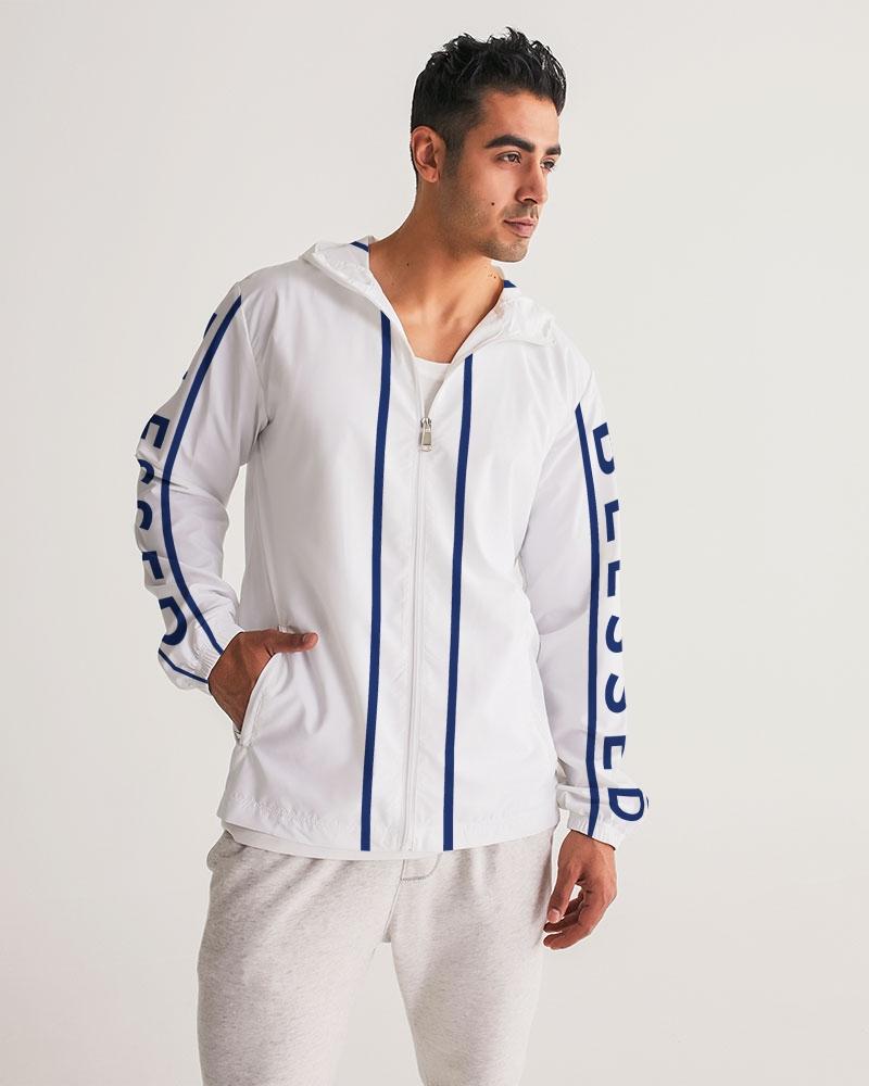 Mens Hooded Windbreaker - Blessed Sleeve Stripe White Water Resistant