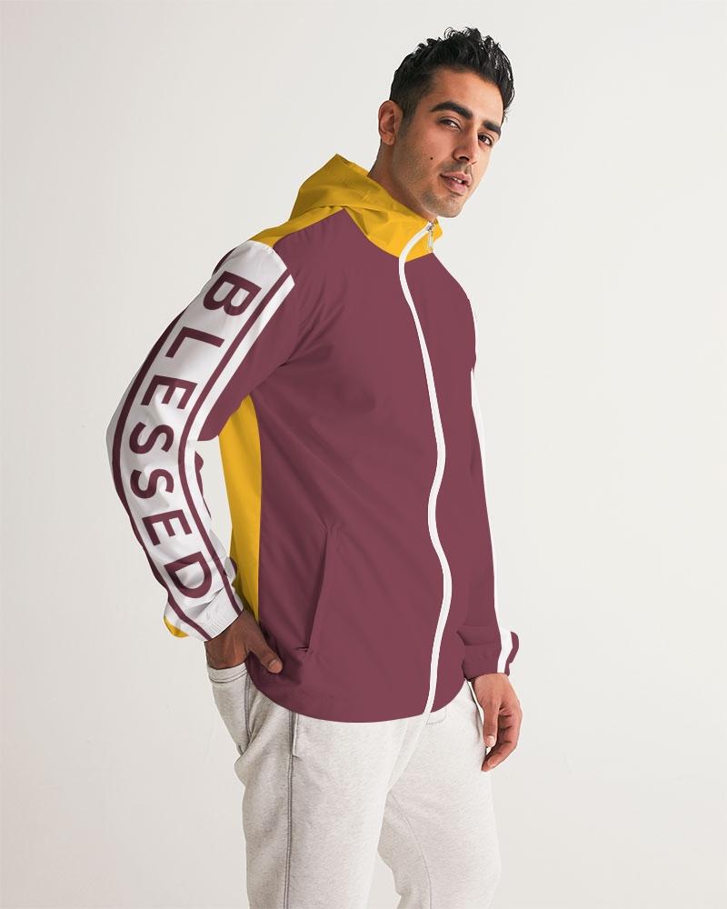 Mens Hooded Windbreaker - Blessed Sleeve Stripe Burgundy Water