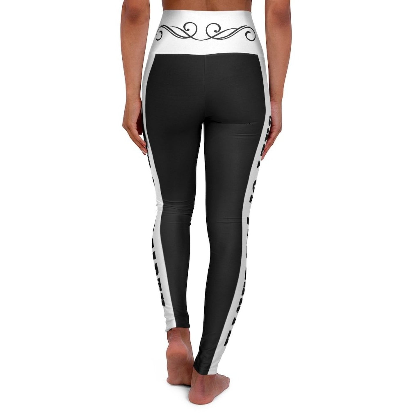 High Waisted Yoga Leggings, Black And White Salt Of The Earth Scroll