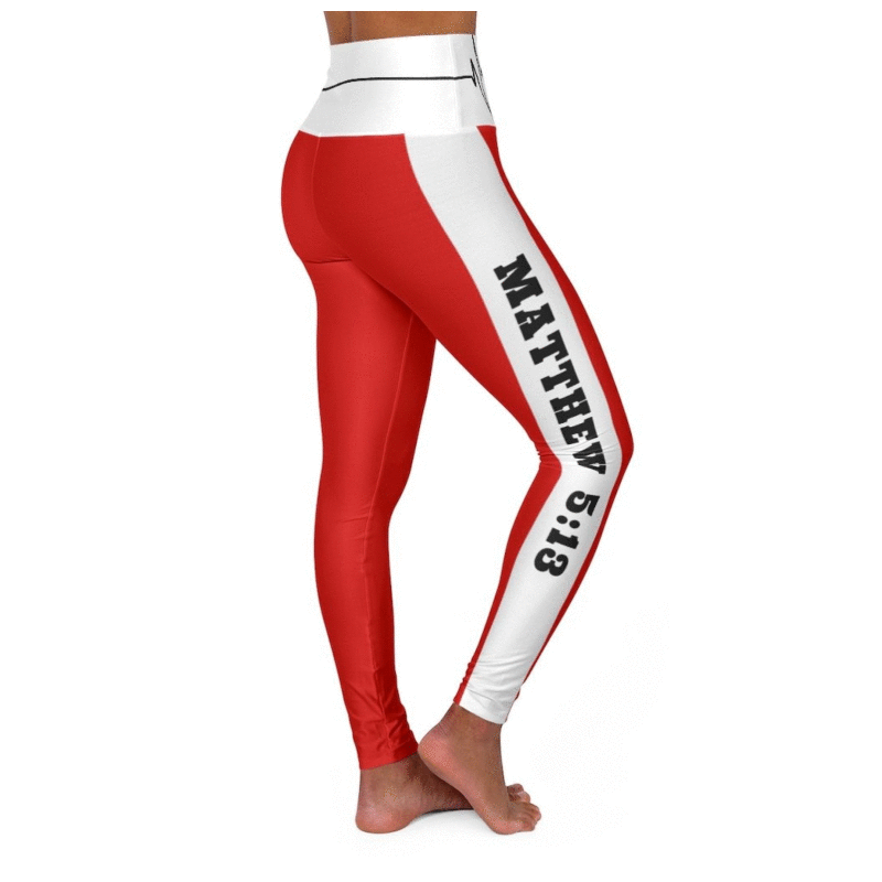 High Waisted Yoga Leggings, Red Salt Of The Earth Matthew 5:13 Beating