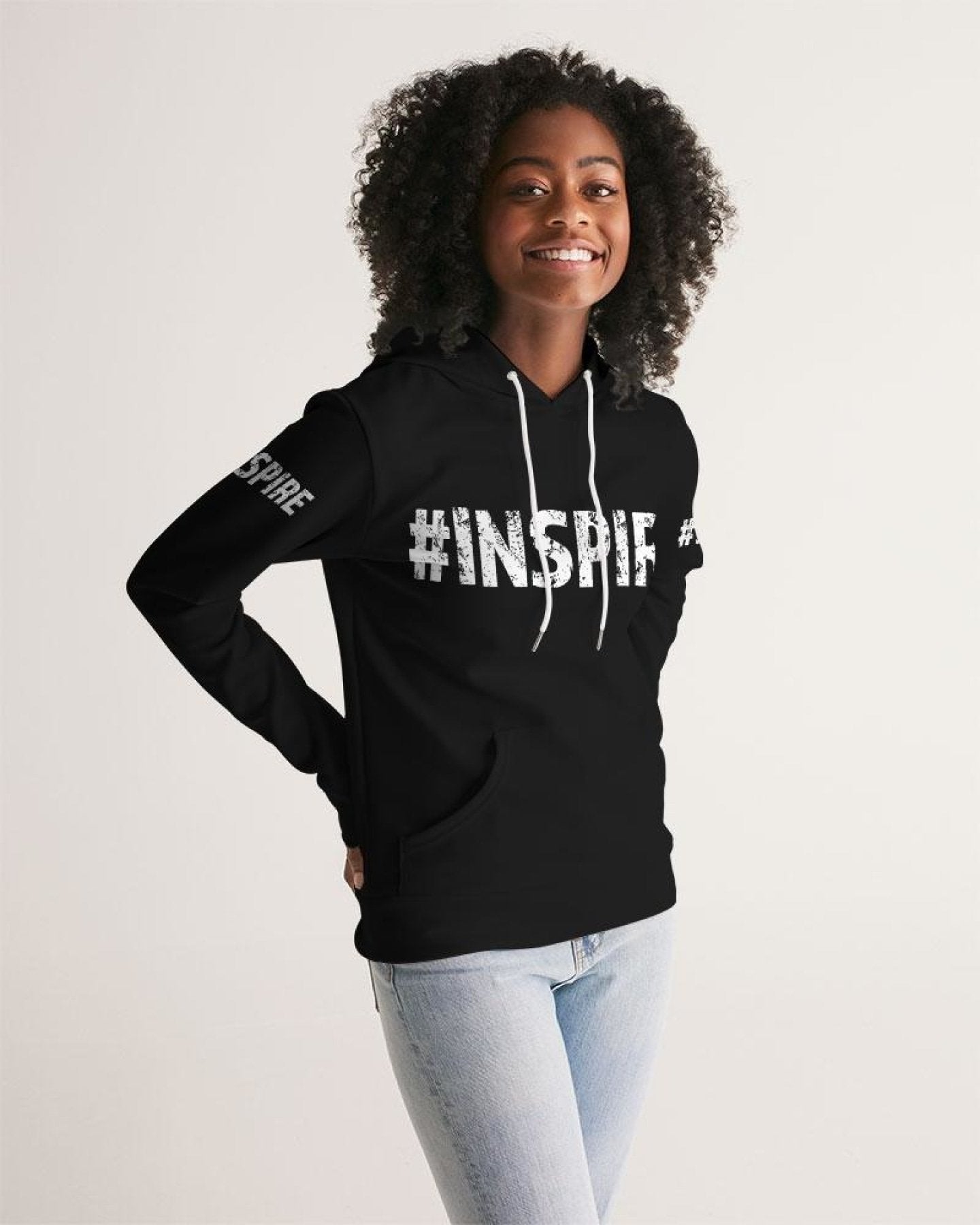 Womens Hoodie - Pullover Hooded Sweatshirt - White Graphic /Inspire