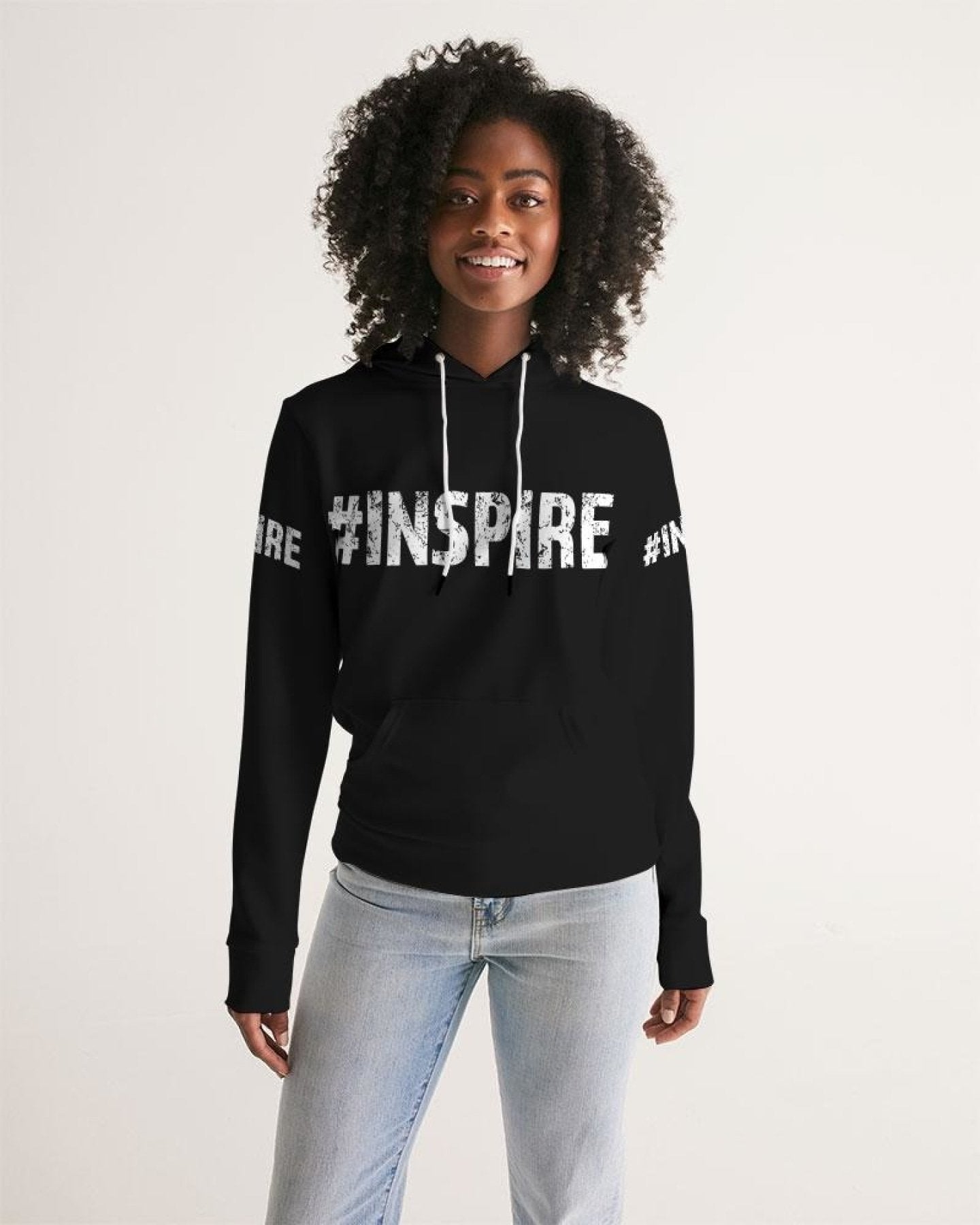 Womens Hoodie - Pullover Hooded Sweatshirt - White Graphic /Inspire