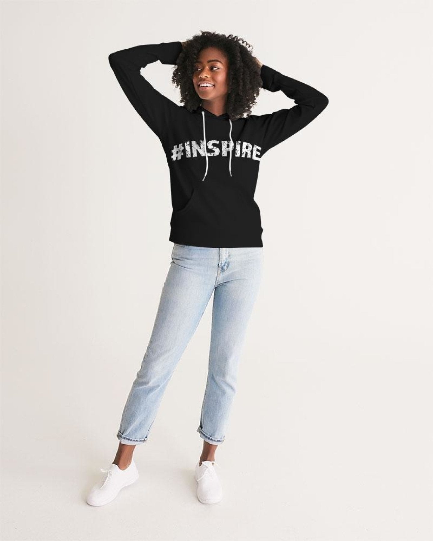 Womens Hoodie - Pullover Hooded Sweatshirt - White Graphic /Inspire