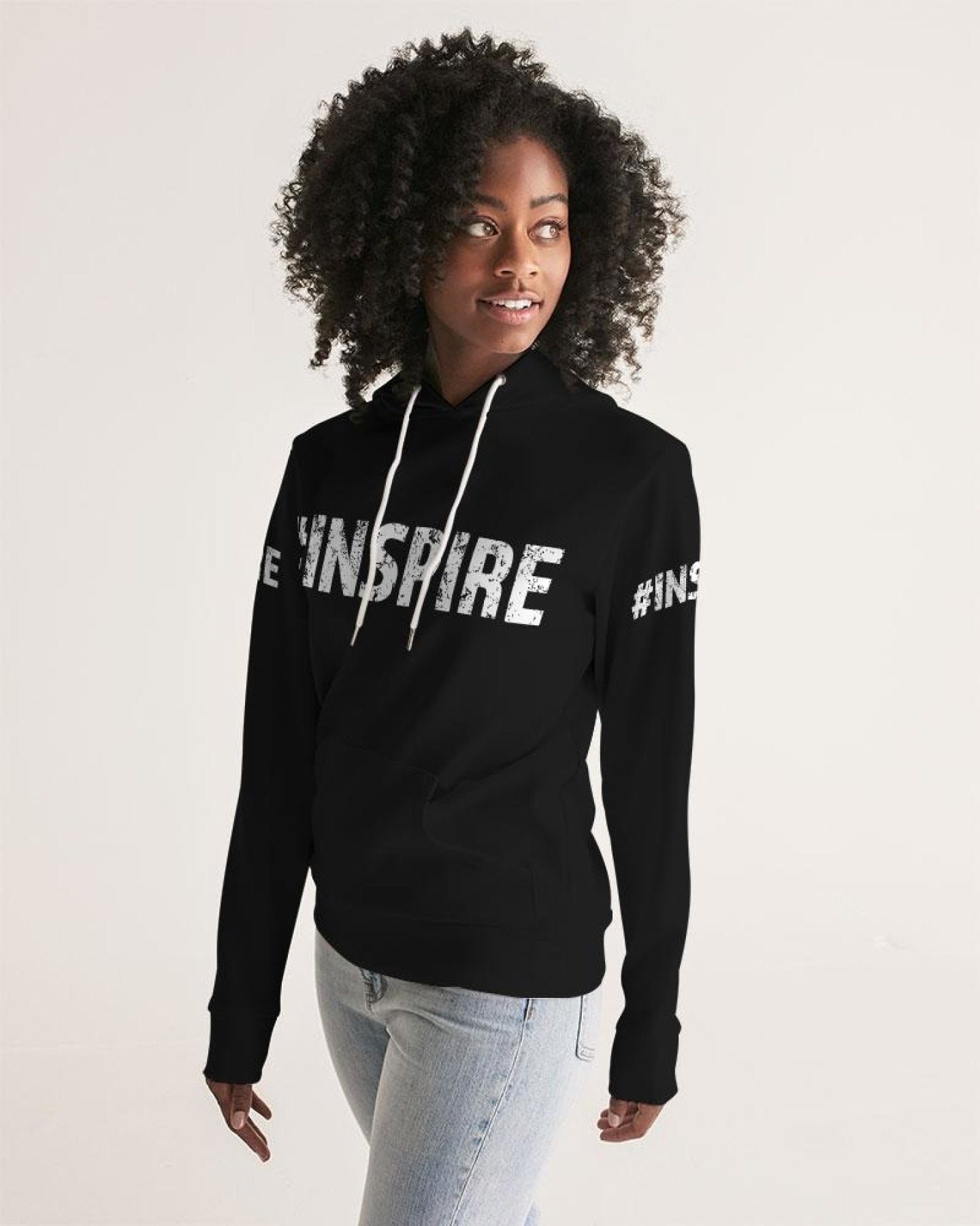 Womens Hoodie - Pullover Hooded Sweatshirt - White Graphic /Inspire