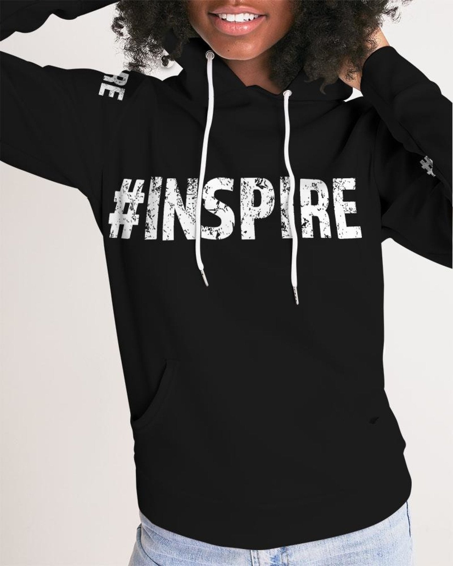 Womens Hoodie - Pullover Hooded Sweatshirt - White Graphic /Inspire