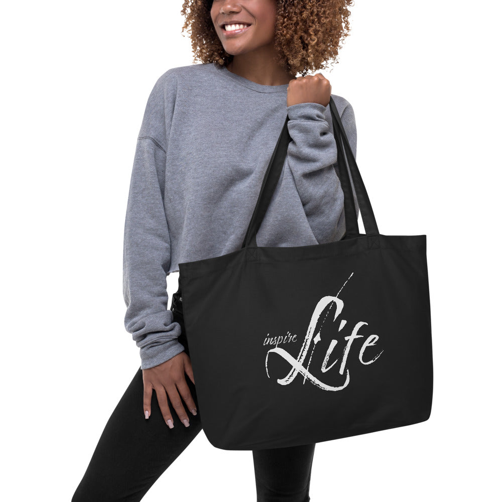 Large Black Tote Bag - Inspire Life Inspirational Print