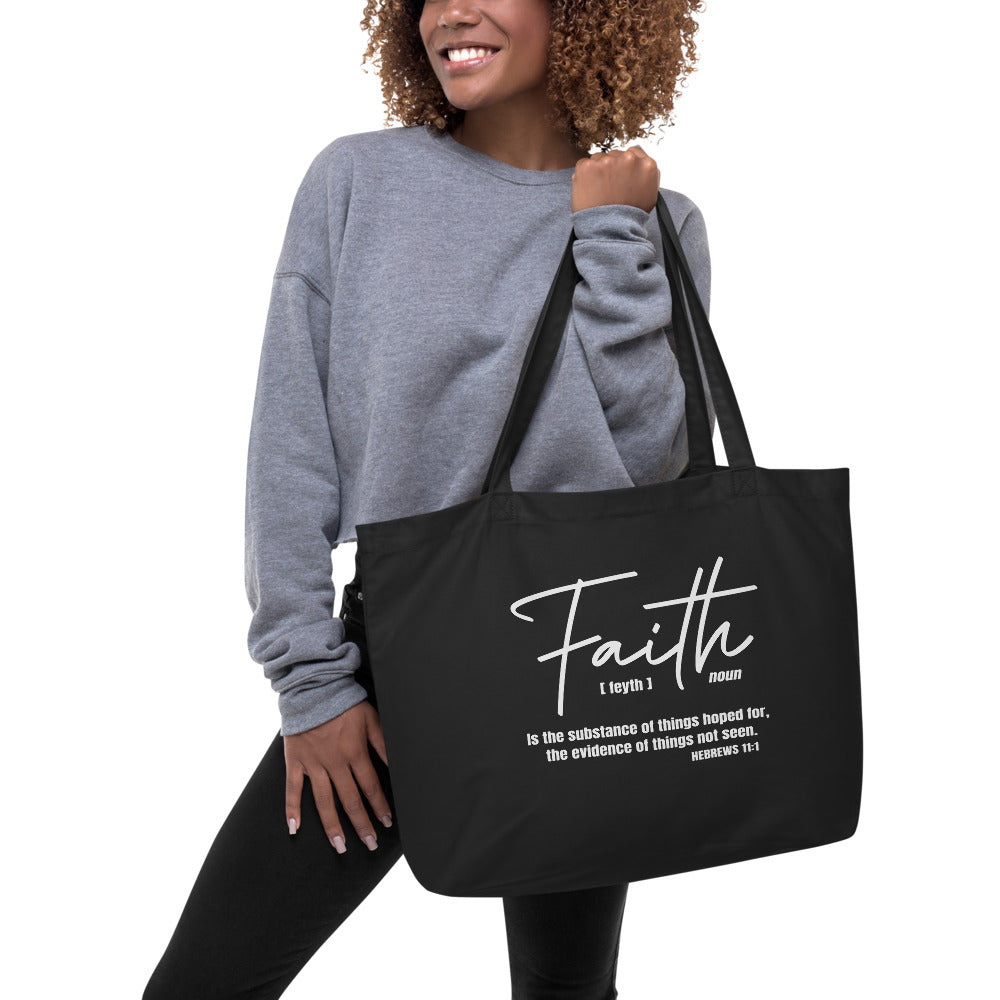 Large Black Tote Bag - Faith Inspirational Print