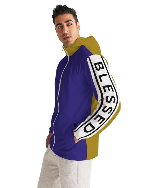 Mens Hooded Windbreaker - Blessed Sleeve Stripe Purple Water Resistant