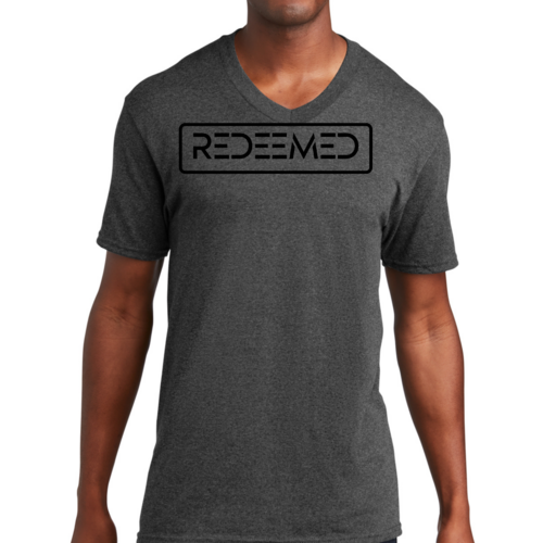 Mens V-Neck Graphic Tee T-Shirt Redeemed Christian Inspiration