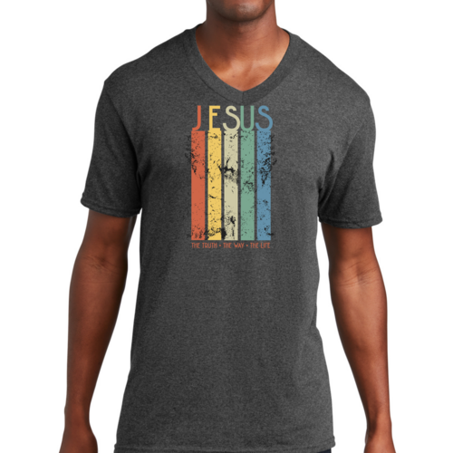 Mens V-Neck Graphic Tee T-Shirt Jesus The Truth The Way The Life,