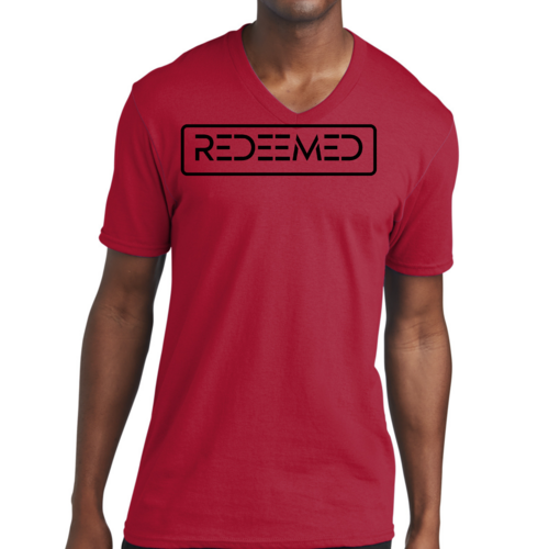 Mens V-Neck Graphic Tee T-Shirt Redeemed Christian Inspiration