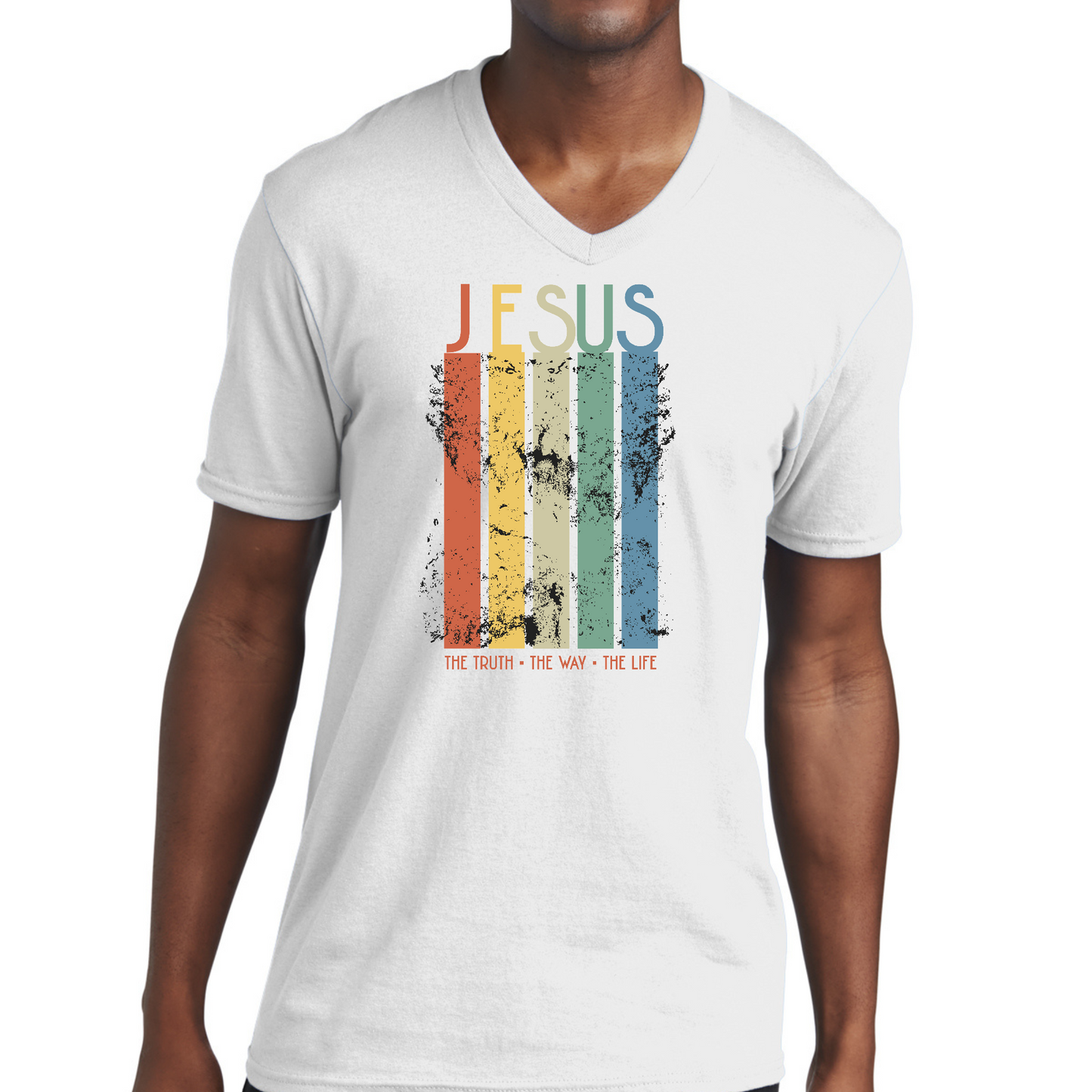 Mens V-Neck Graphic Tee T-Shirt Jesus The Truth The Way The Life,