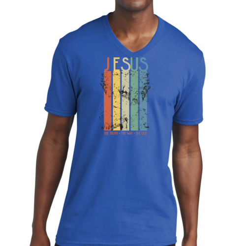 Mens V-Neck Graphic Tee T-Shirt Jesus The Truth The Way The Life,