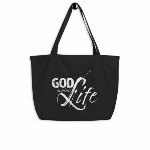 Large Black Tote Bag - God Inspired Life Inspirational Print