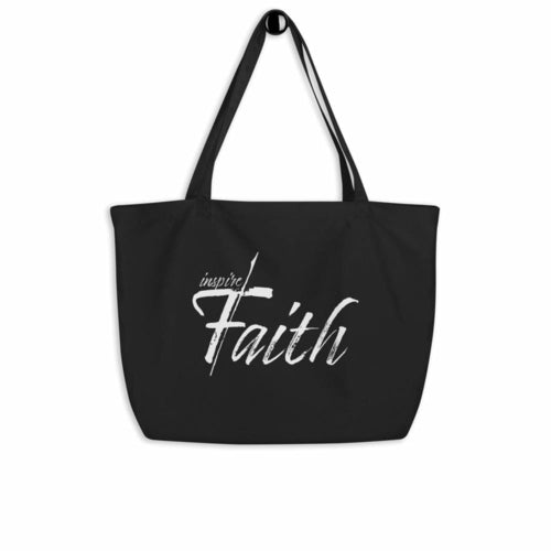 Large Black Tote Bag - Inspire Faith Inspirational Print