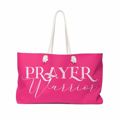 Weekender Tote Bag, Pink and White Prayer Warrior