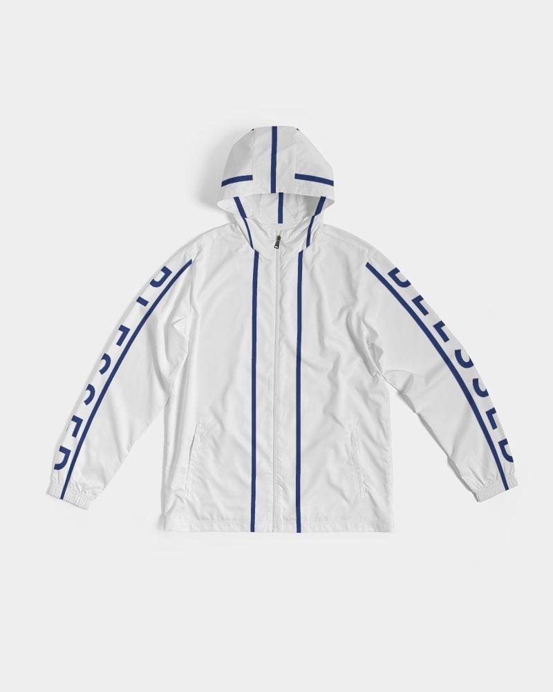 Mens Hooded Windbreaker - Blessed Sleeve Stripe White Water Resistant