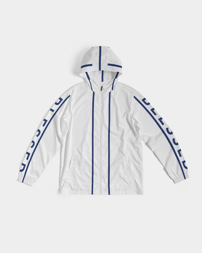 Mens Hooded Windbreaker - Blessed Sleeve Stripe White Water Resistant