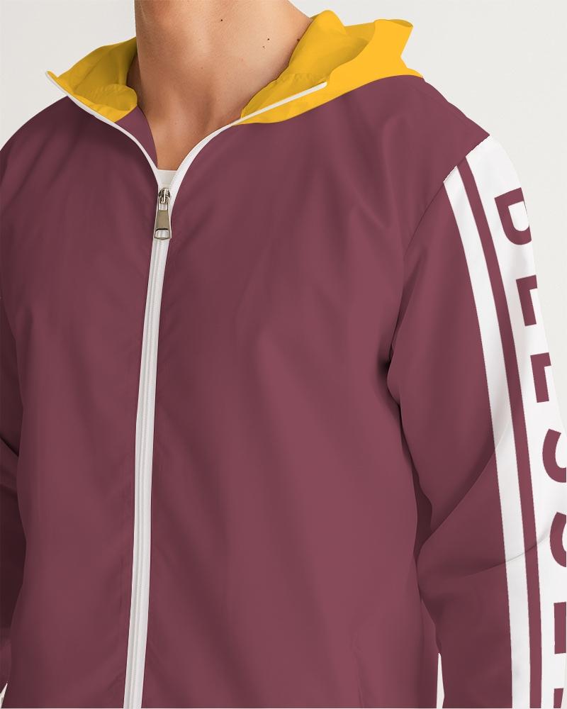 Mens Hooded Windbreaker - Blessed Sleeve Stripe Burgundy Water
