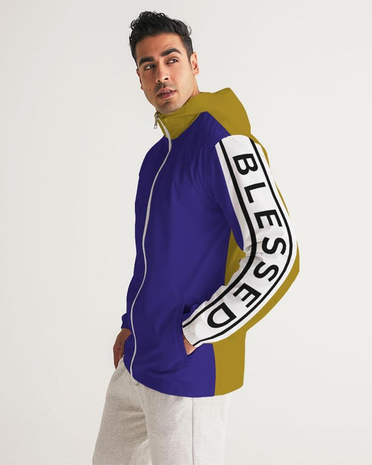 Mens Hooded Windbreaker - Blessed Sleeve Stripe Purple Water Resistant