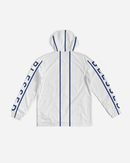 Mens Hooded Windbreaker - Blessed Sleeve Stripe White Water Resistant