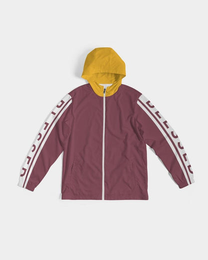 Mens Hooded Windbreaker - Blessed Sleeve Stripe Burgundy Water
