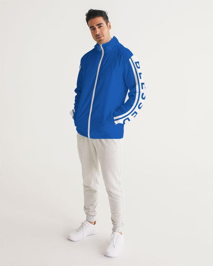 Mens Hooded Windbreaker - Blessed Sleeve Stripe Blue Water Resistant