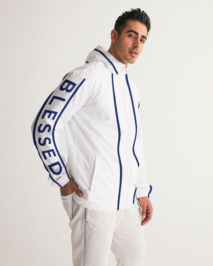 Mens Hooded Windbreaker - Blessed Sleeve Stripe White Water Resistant