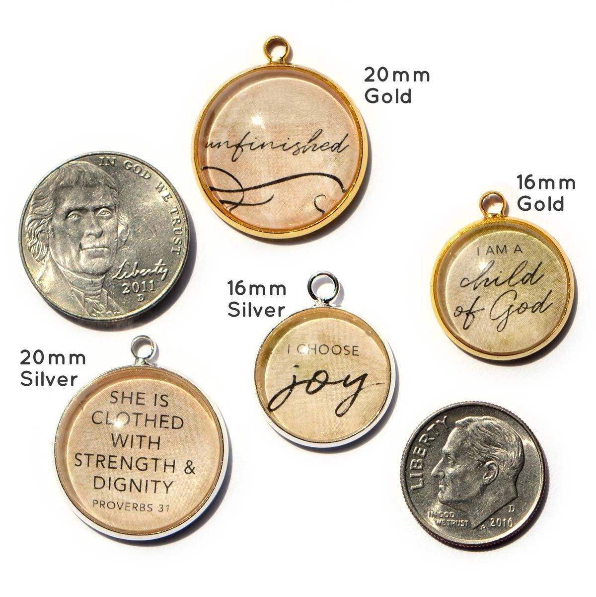 "Positivity + Heart" Set of 10 COLORFUL Encouraging Charms for Jewelry