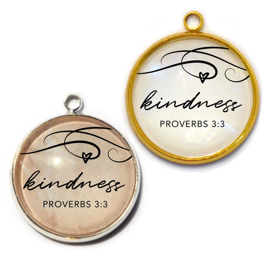 "Kindness" Proverbs 3:3 Scripture Charm for Jewelry Making, 20mm,