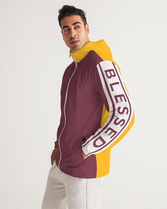 Mens Hooded Windbreaker - Blessed Sleeve Stripe Burgundy Water