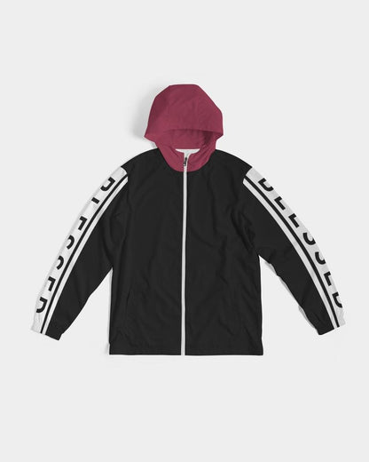Mens Hooded Windbreaker - Blessed Sleeve Stripe Black Water Resistant