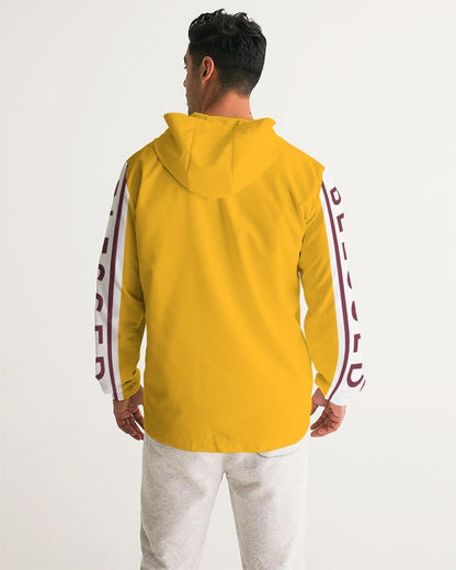 Mens Hooded Windbreaker - Blessed Sleeve Stripe Burgundy Water