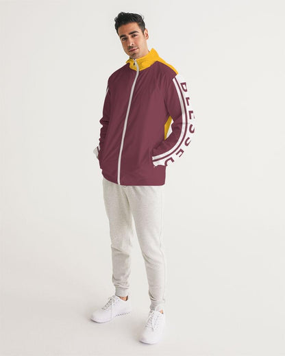 Mens Hooded Windbreaker - Blessed Sleeve Stripe Burgundy Water