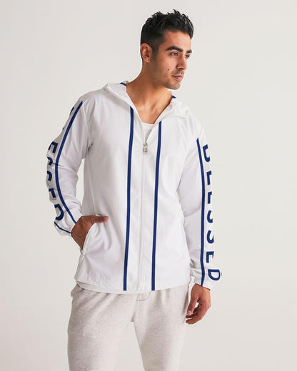 Mens Hooded Windbreaker - Blessed Sleeve Stripe White Water Resistant