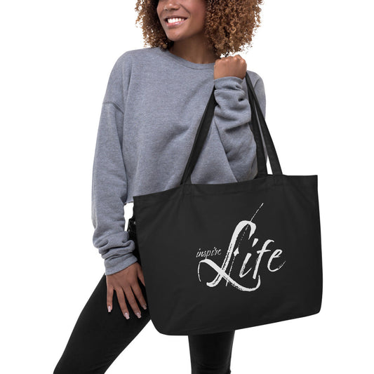 Large Black Tote Bag - Inspire Life Inspirational Print